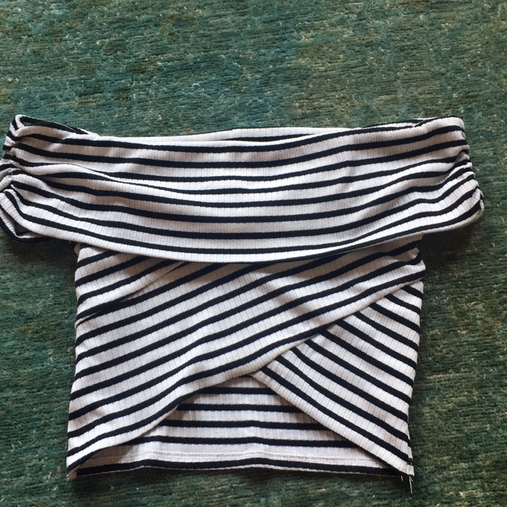 Mango Black and White Striped Crop Top XS